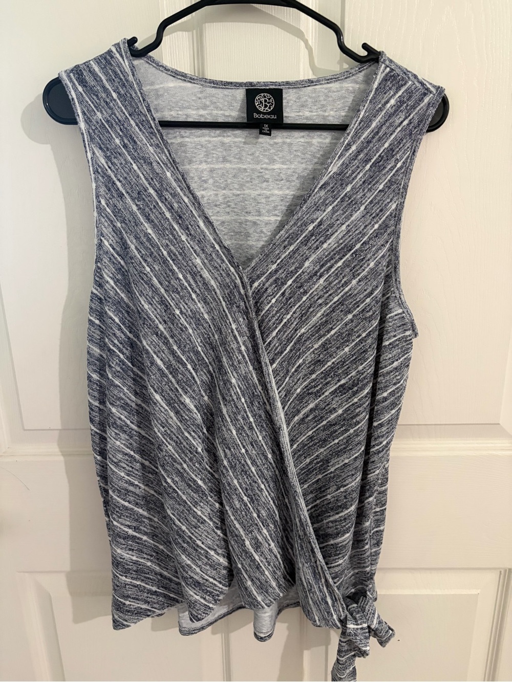 bobeau Navy and White Striped Wrap Tank with Side Tie